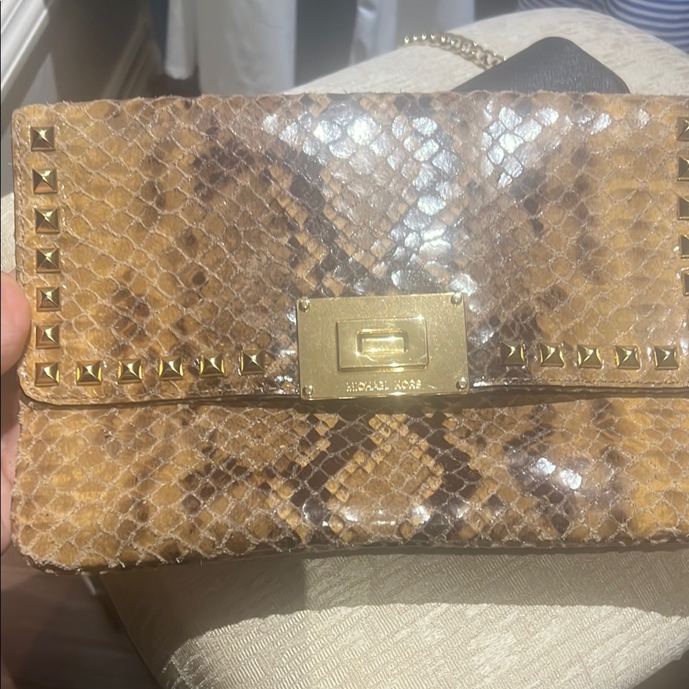 Michael Kors Brown Snake Print Clutch